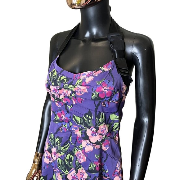 Karen Millen Purple Floral Halter Dress US 10 NWT - Picture 7 of 14